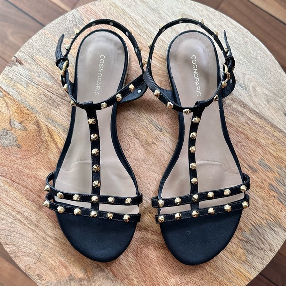 Cosmoparis Black Gold Studded Leather Sandals sz: 8 - Picture 1 of 10